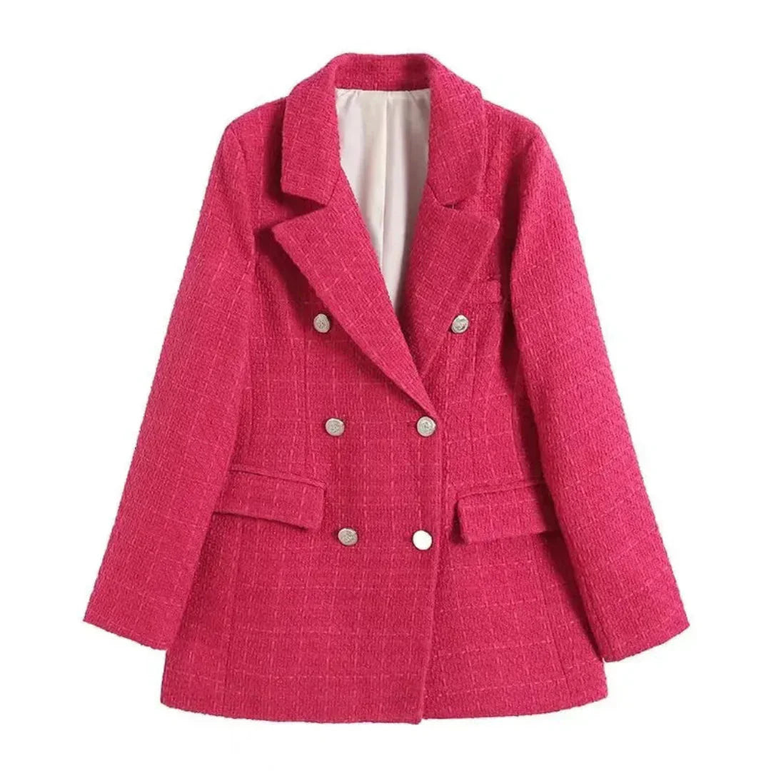 Stylische Doppelreiher Jacke Textil-Look