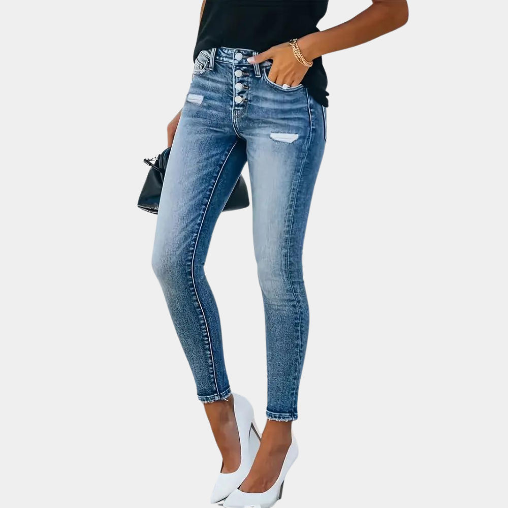 Modische Damenjeans Skinny Stil mit Knöpfen - IdealeKleiden