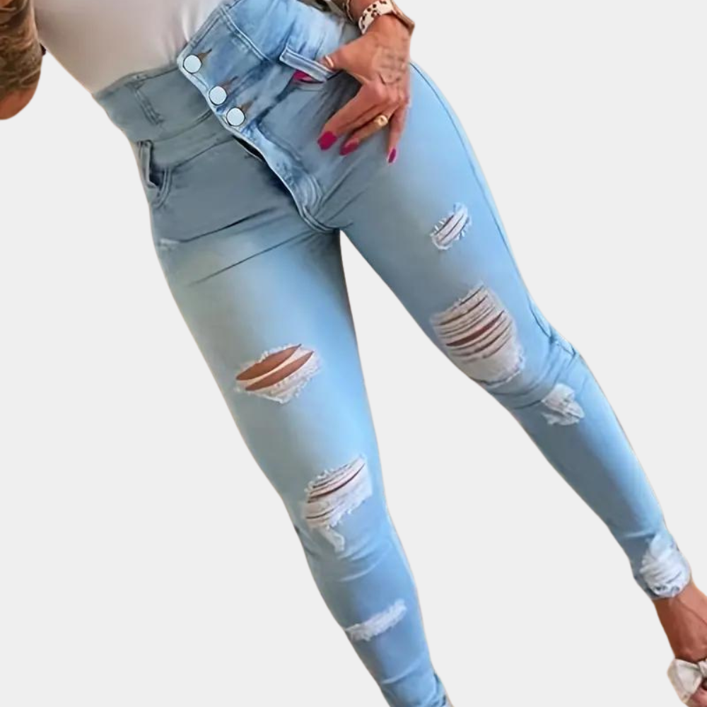 Hohe Taille Ripped Jeans Damen Trendy Style - IdealeKleiden