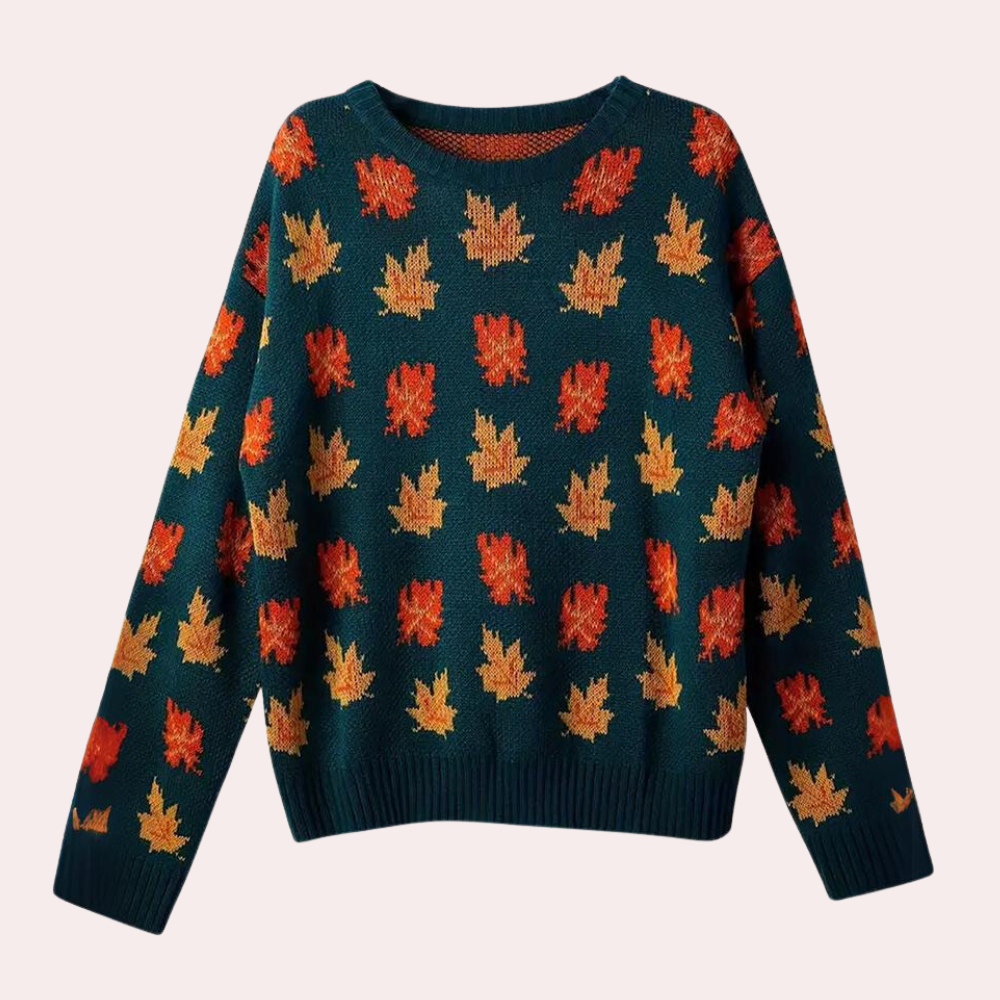 Strickpullover Blättermuster Rundhals Langarm