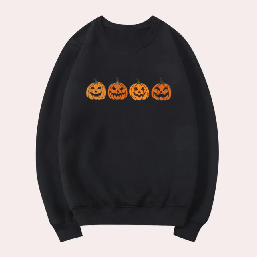 Halloween Pullover Damen Kürbis Design Rundhals