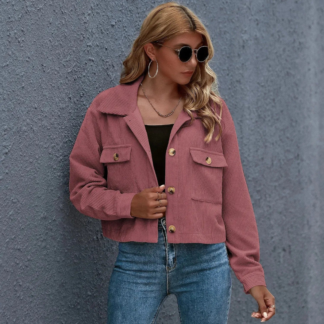 Stylische Cropped Cordjacke Mit Kragen