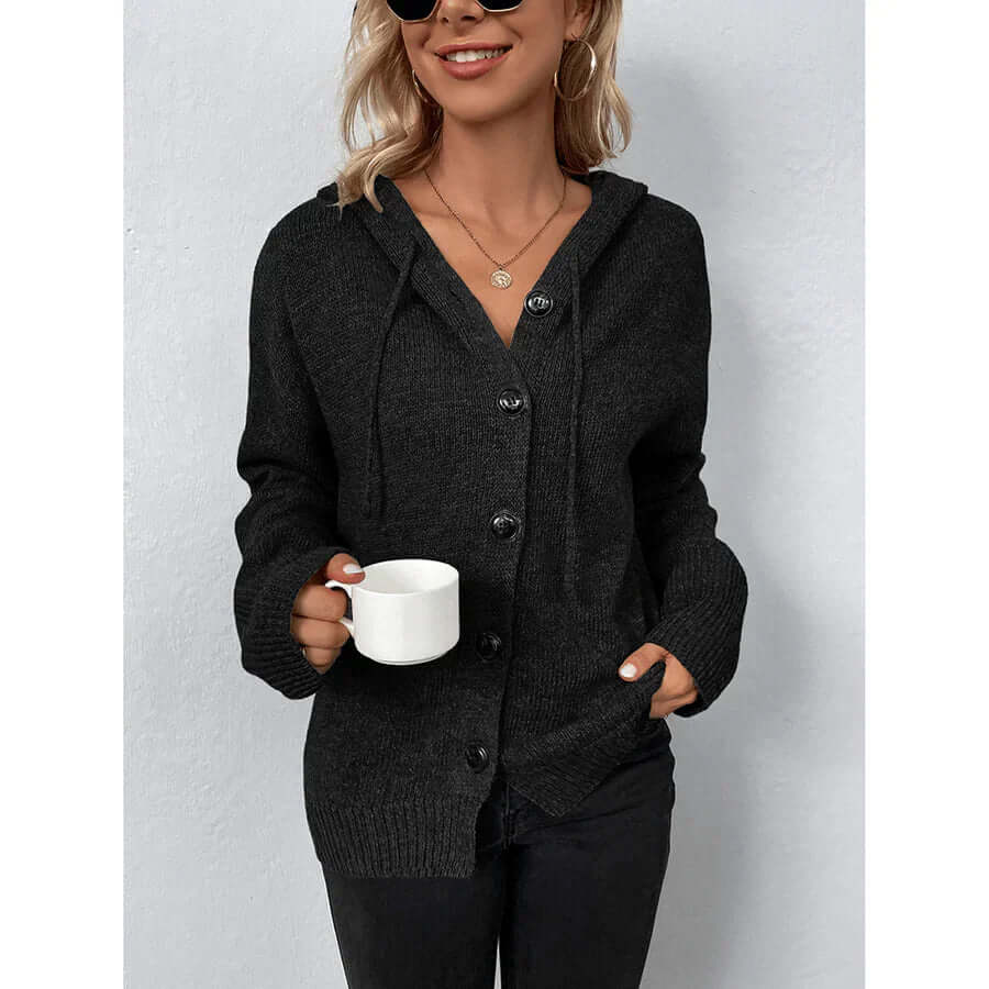 Damen Strickjacke Kapuze Langarm Warm