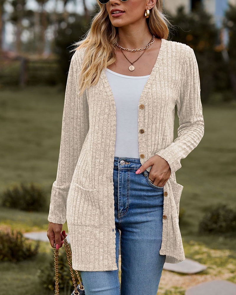 Damen Strickjacke Lang Damen Pullover mit Knöpfen