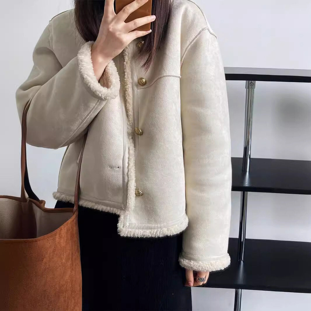 Eleganter Sherpa Mantel Damen