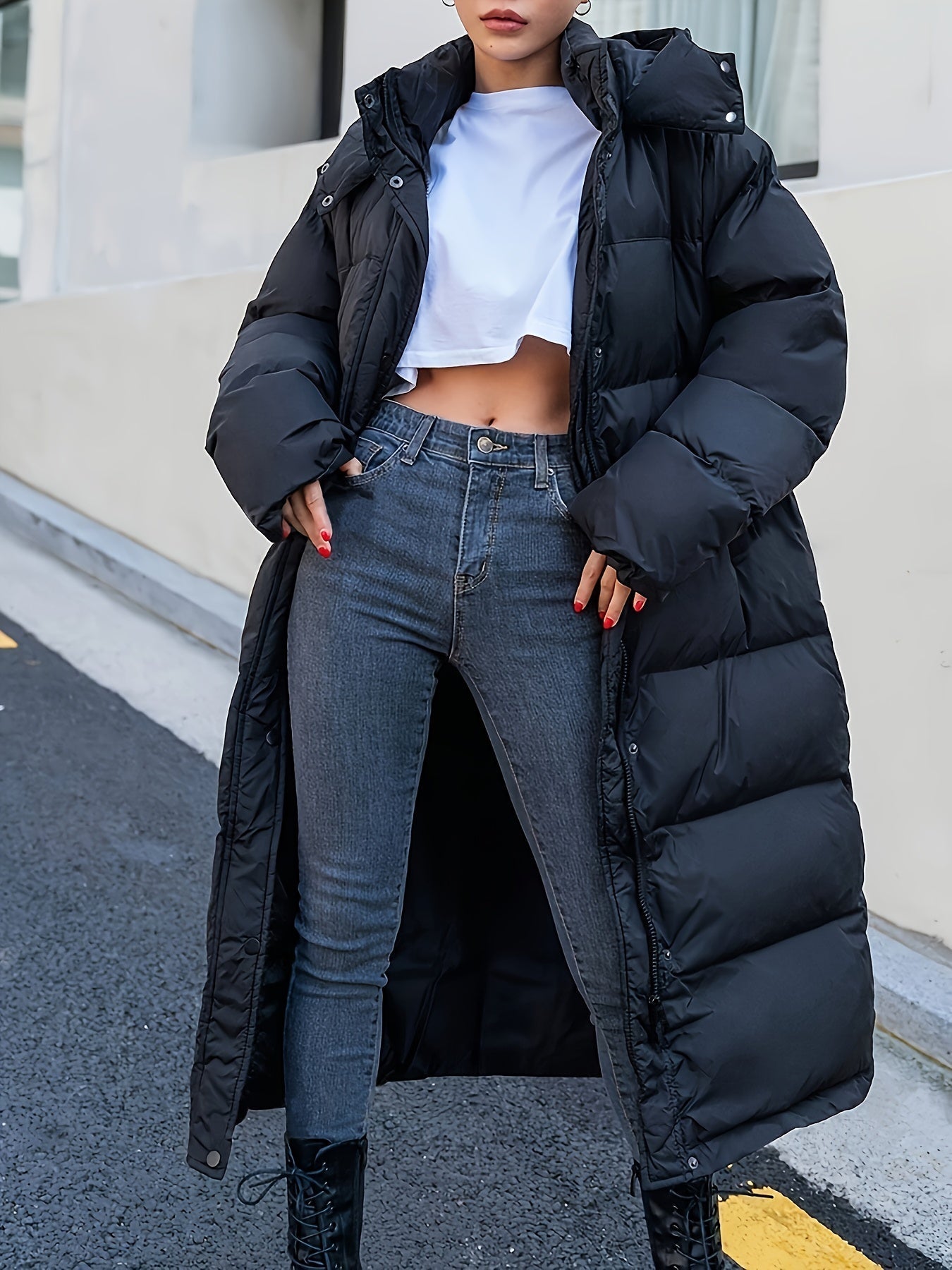 Warme Damen Pufferjacke Schwarz Winter - IdealeKleiden