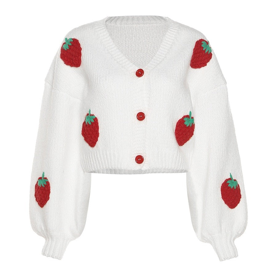 Weiches Strickjacket Erdbeere Muster Damen