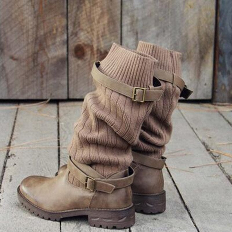 Winterstiefel Wollfüllung Leder Optik