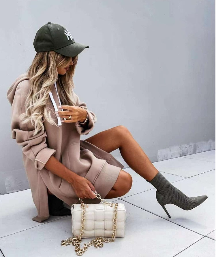 Warme Winterjacke Langarm mit Kapuze