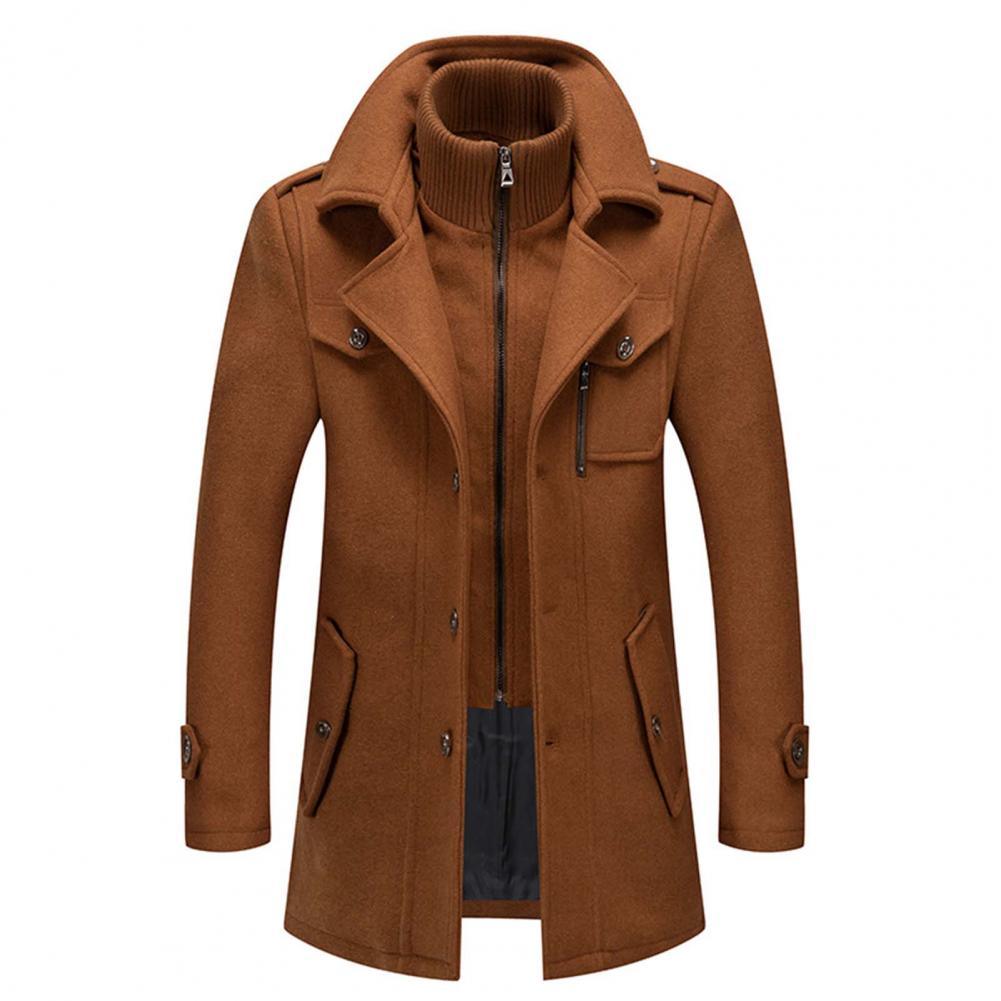 Herren Wollmantel Winterjacke Einreihig Zip