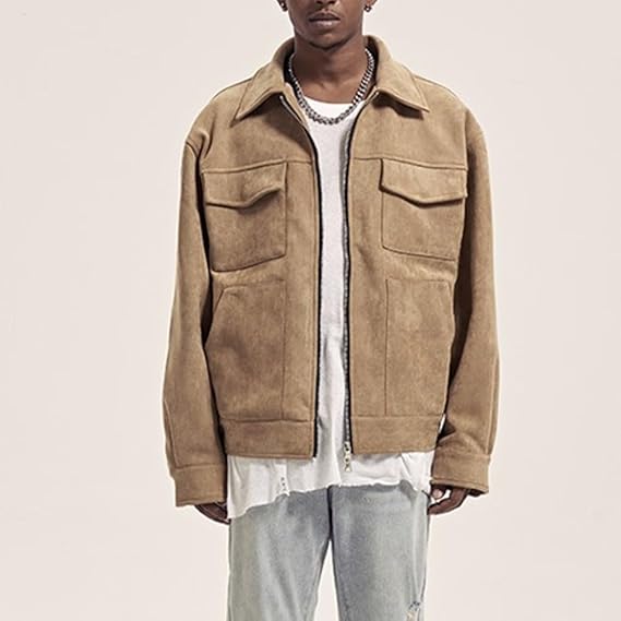 Herren Cargojacke Reißverschluss Taschen Herbst
