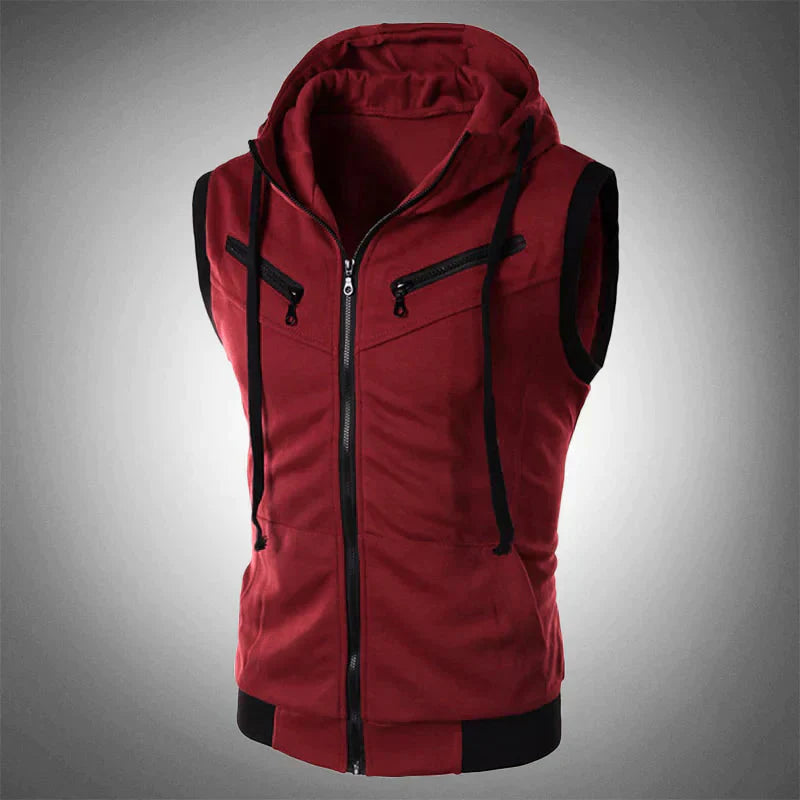 Herren Hoodie-Westen Sportlich Kapuzenloser Reißverschluss-Vest