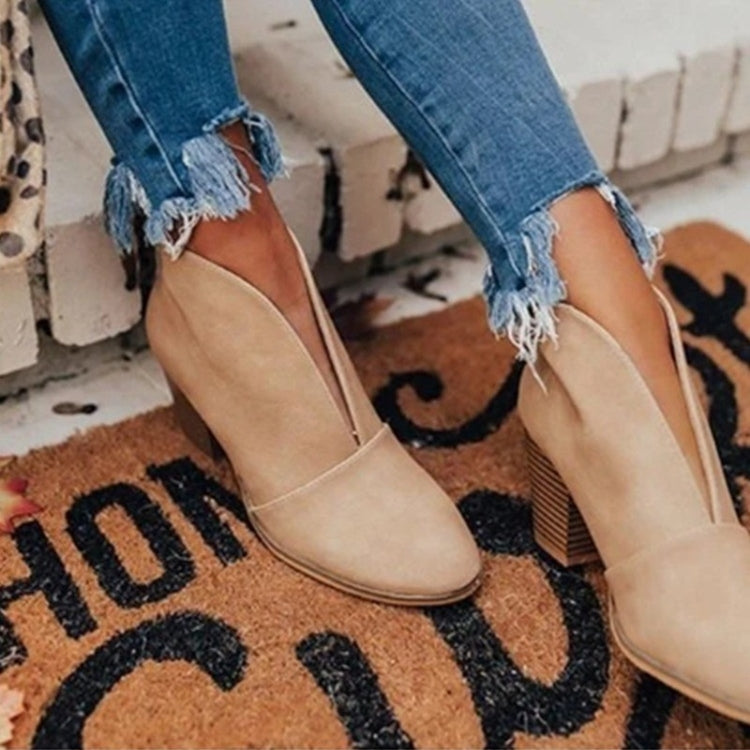Modische Stiefeletten Damen Blockabsatz Seitenausschnitt
