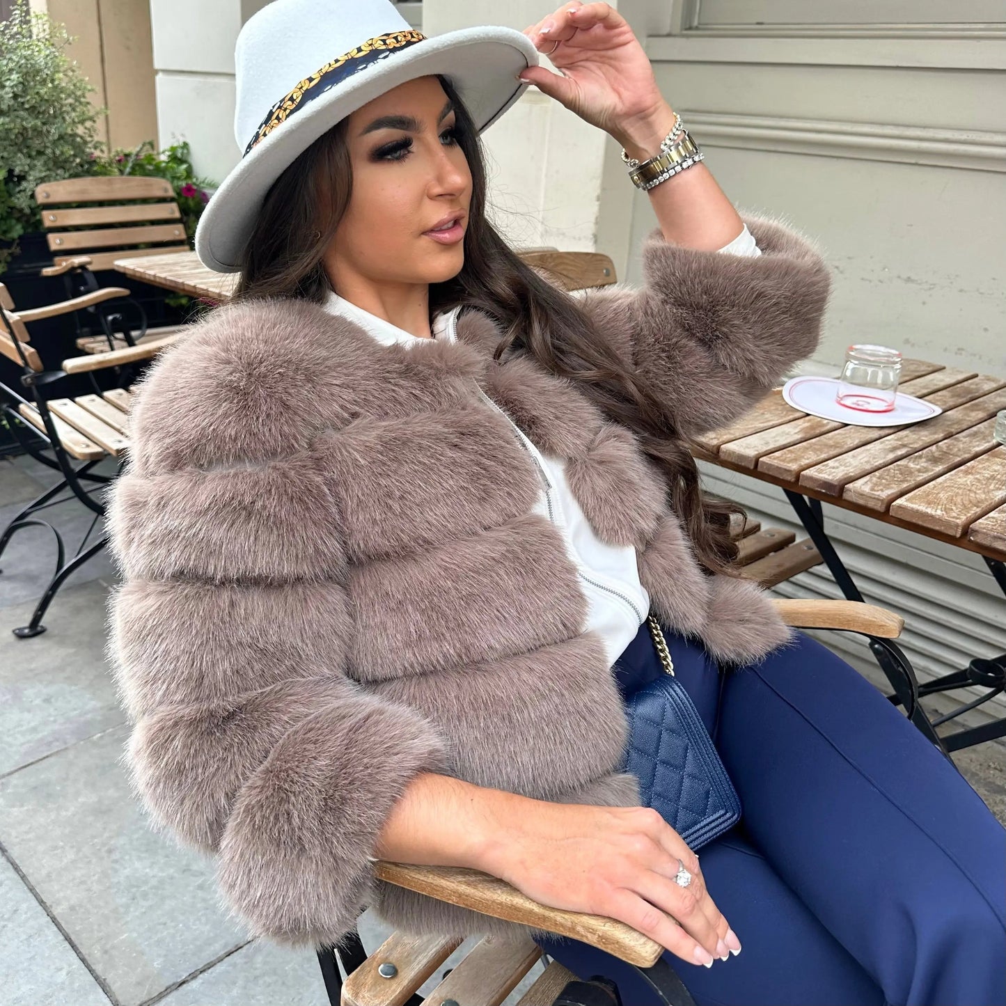 Damen Winterjacke Imitationspelz Luxus Design