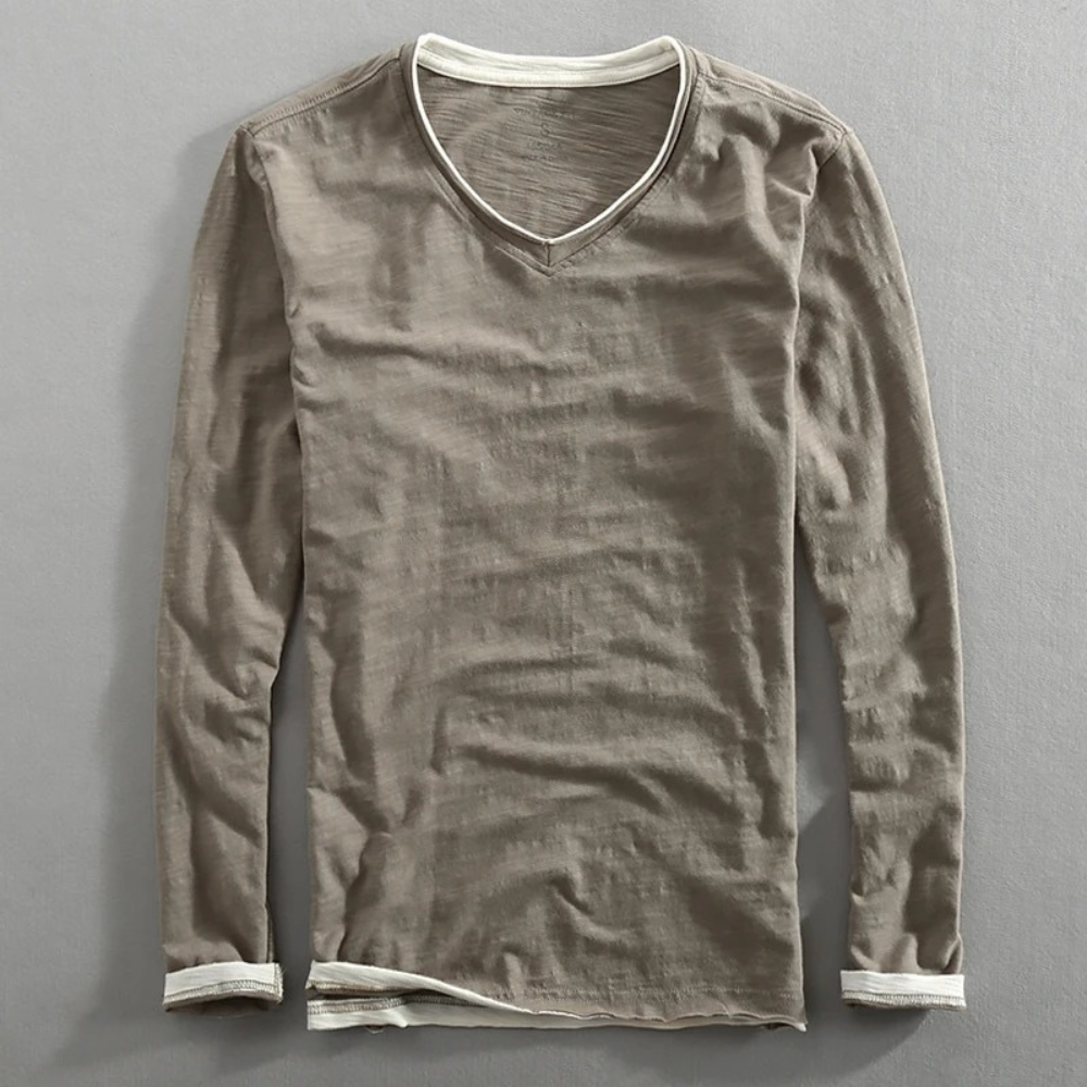 Herren Langarm T-Shirt V-Ausschnitt Modern