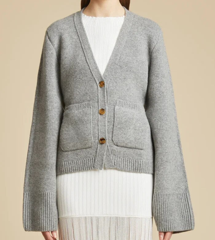 Damen Strickcardigan Elegant V-Ausschnitt Knopfverschluss