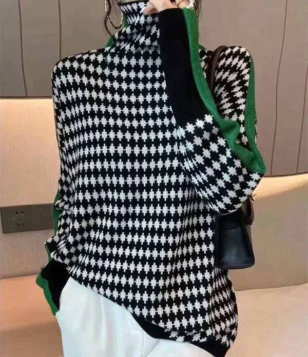 Gemusterter Rollkragen Pullover Damen - IdealeKleiden