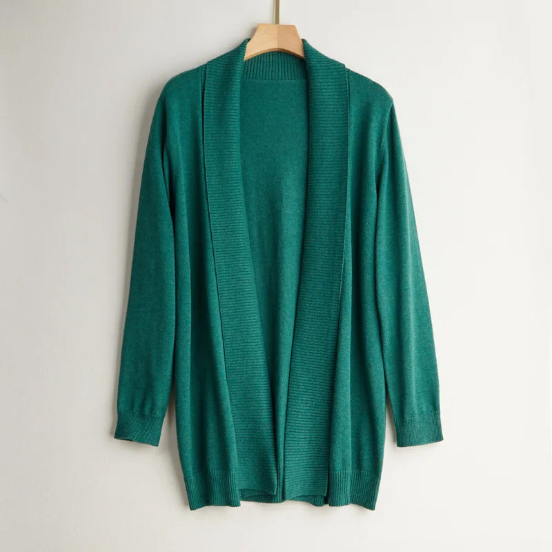 Damen Kaschmir Cardigan Offene Vorderseite Langärmlig