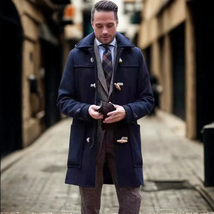 Herren Trenchcoat Wollmantel Klassisch Kapuze