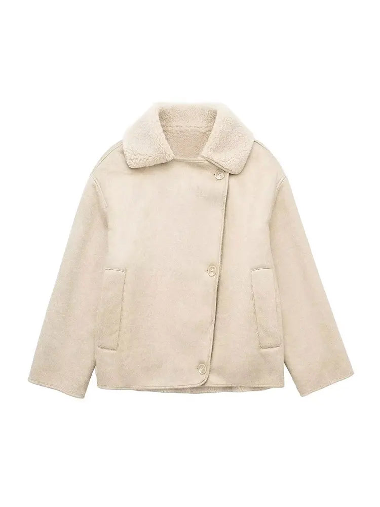 Übergroße Lammfelljacke Weinlese Stil