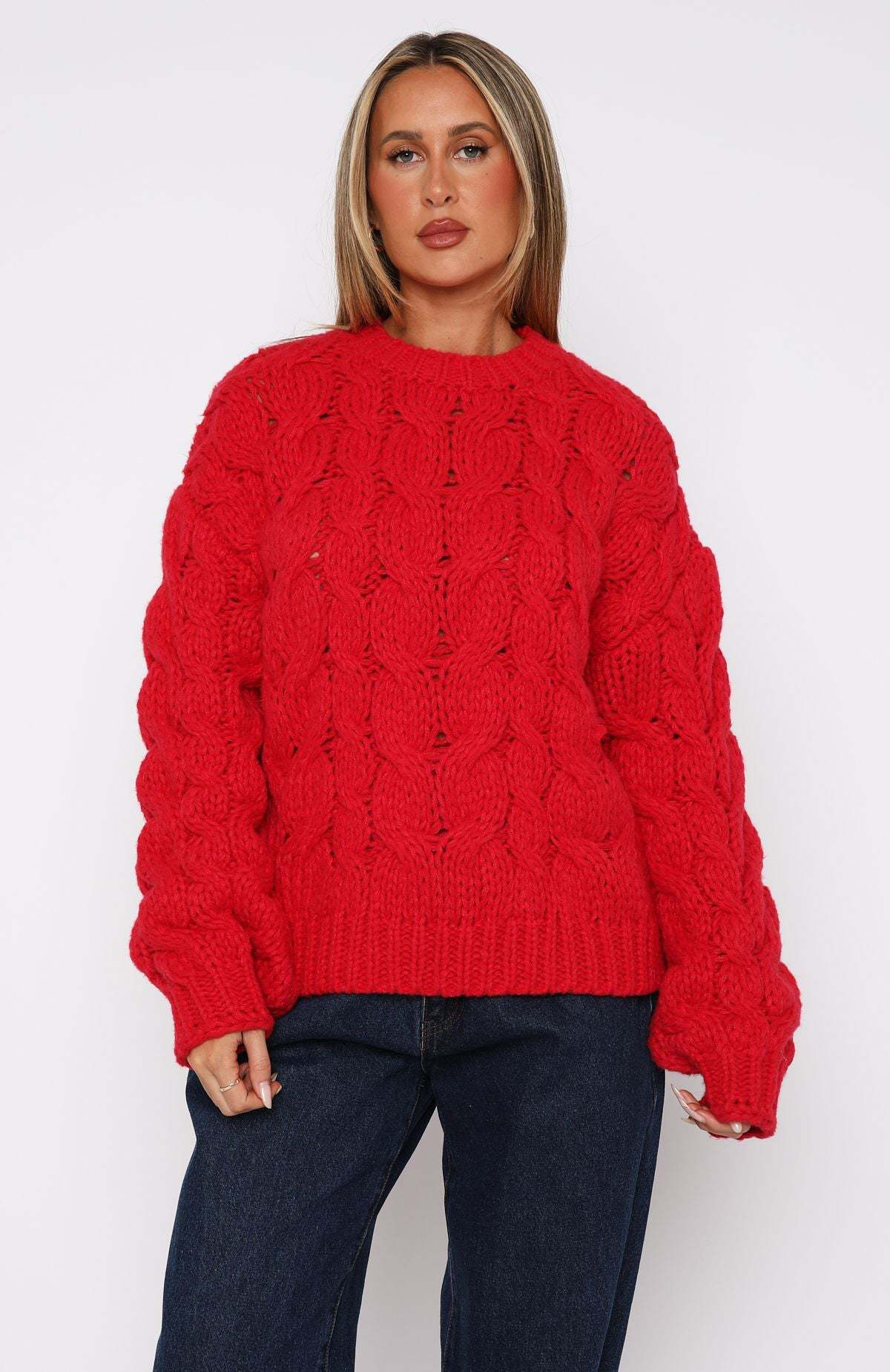Damen Pullover Grobstrick Modern Zopfdesign