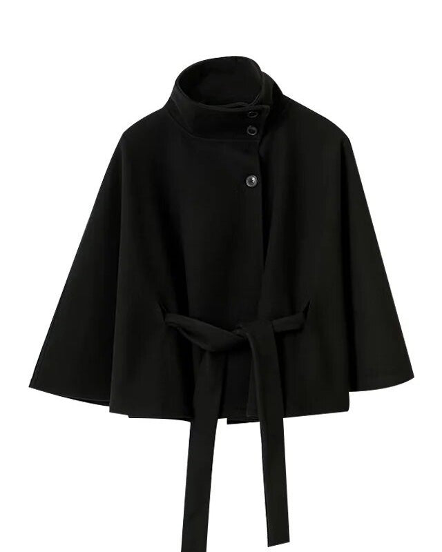 Eleganter Wollmantel Mit Gürtel Stehkragen