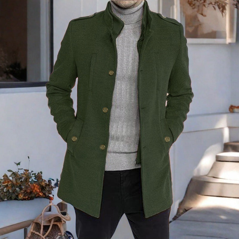 Herren Wintermantel Elegant Stehkragen Taschen