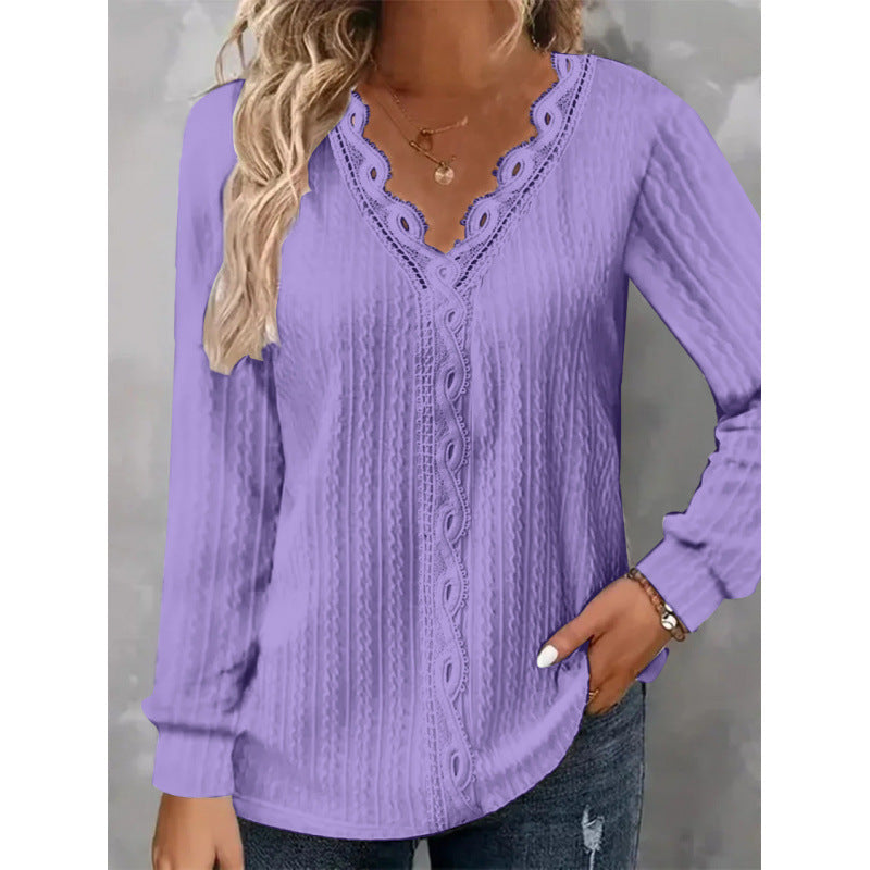 Damen Bluse Elegant Spitze Blumenmuster Langarm