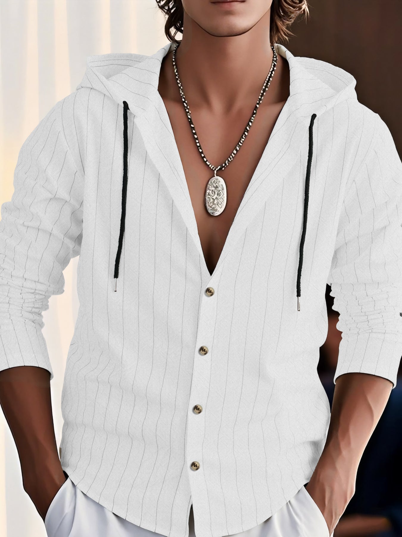 Herren Freizeitjacke Lässig Kapuze Knöpfe
