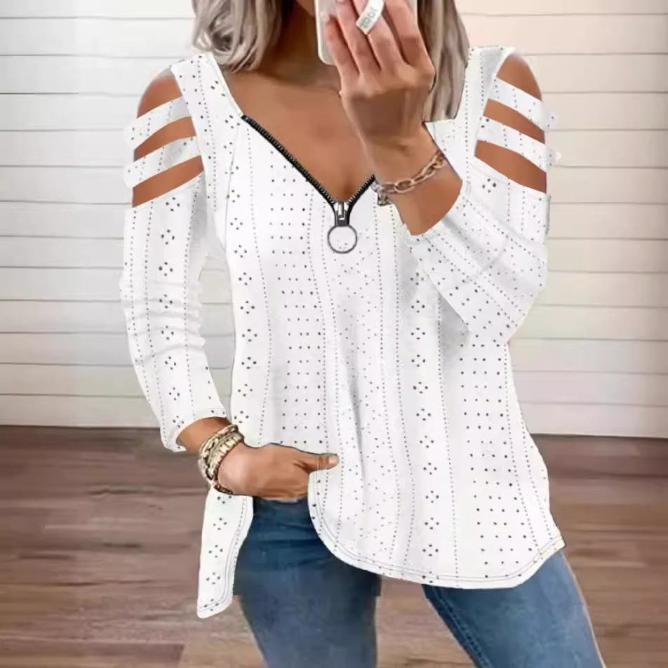 Damen Top mit Cut-Out Ärmeln und tiefem V-Ausschnitt