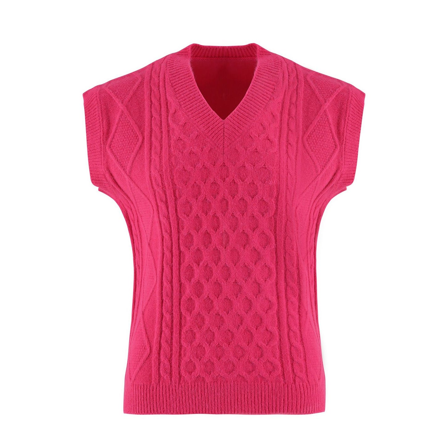 Damen Strickweste V-Ausschnitt Zopfmuster Elegante Kleidung