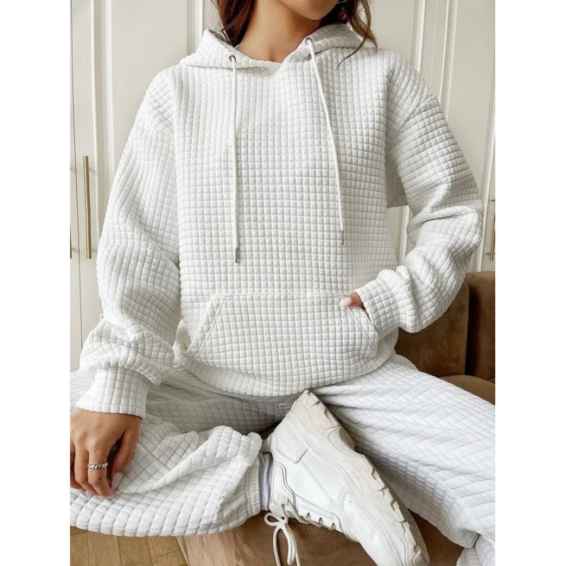 Damen Pullover Waffel Optik Kapuzenjacke Mit Tasche