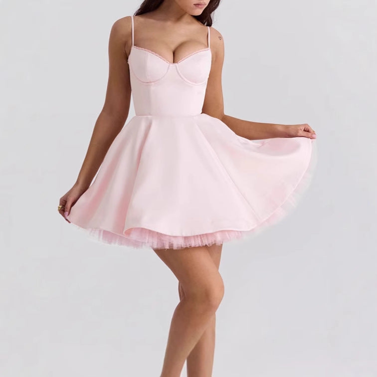 Damen Skaterkleid Spitze Träger Elegant Tailliert