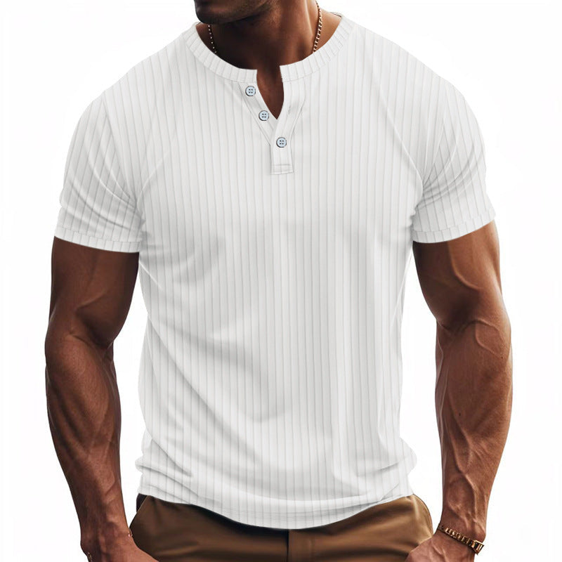 Herren Kurzarm Henley-Shirt Streifenmuster Praktisch