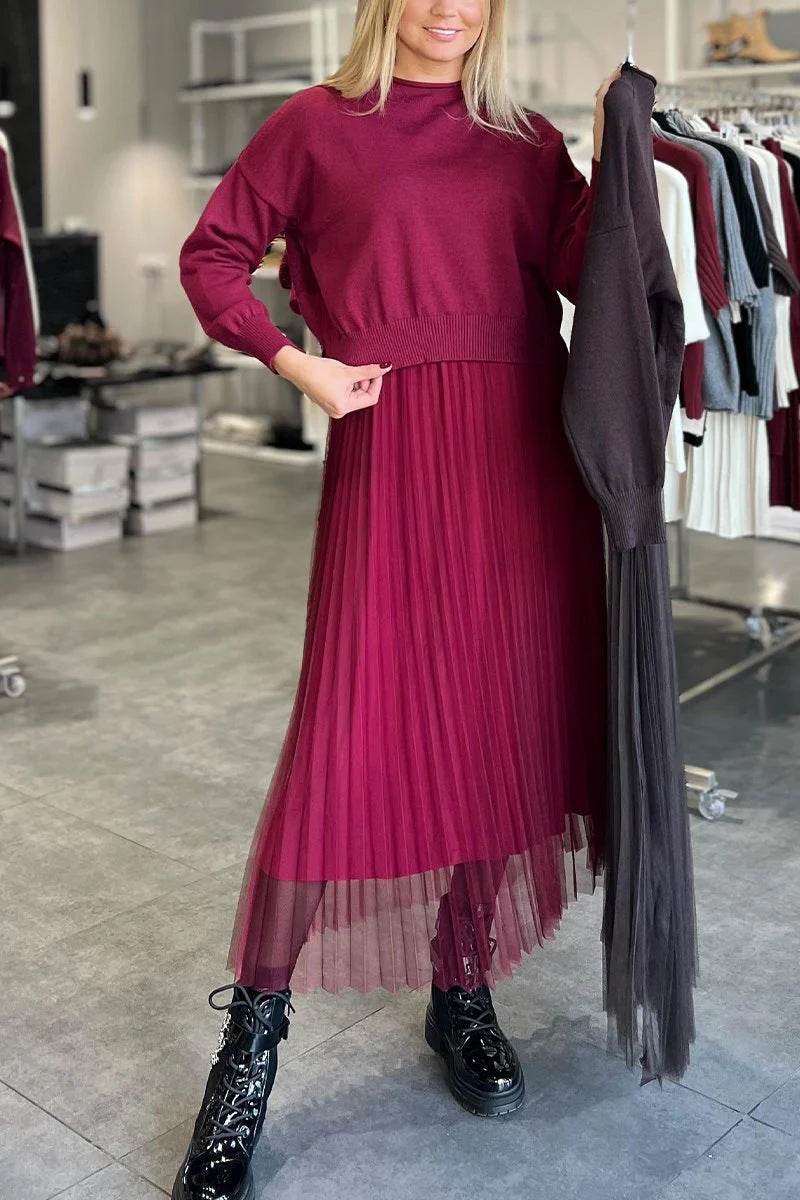 Damen Chic Faltenrock Pullover Set Elegante Outfits