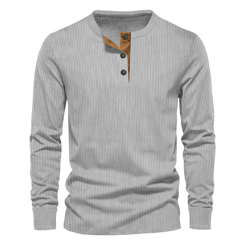 Herren Langarm-Shirt Struktur-Oberfläche Dekor-Knöpfe