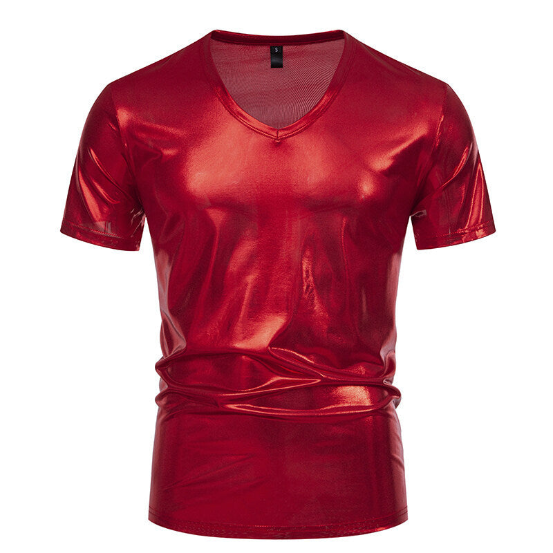 Herren T-Shirt V-Ausschnitt Glanzstoff Modern Style