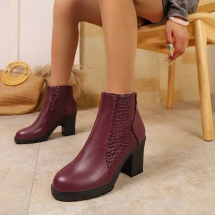 Damen Stiefelette Hoch Hacken Elegant Lederoptik