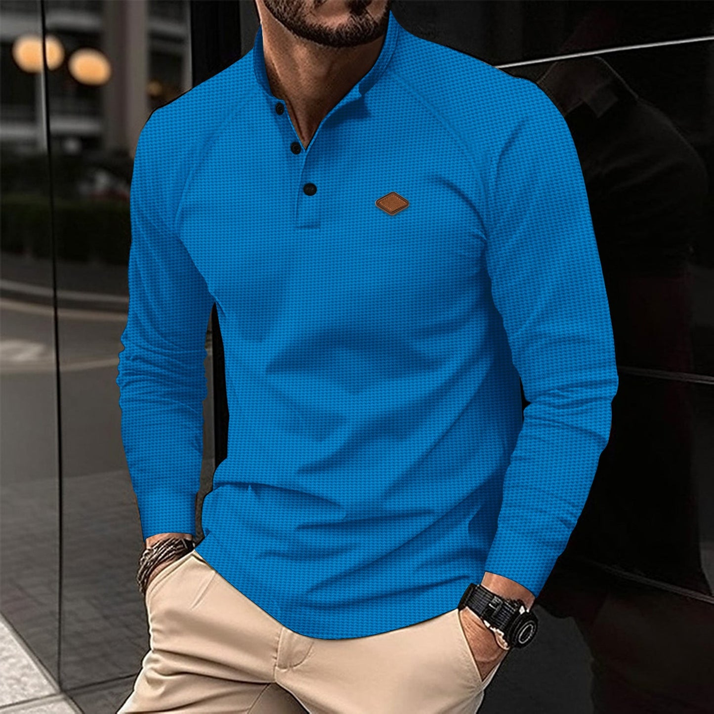 Herren Langarmshirt Elegant Muster Moderner Kragen