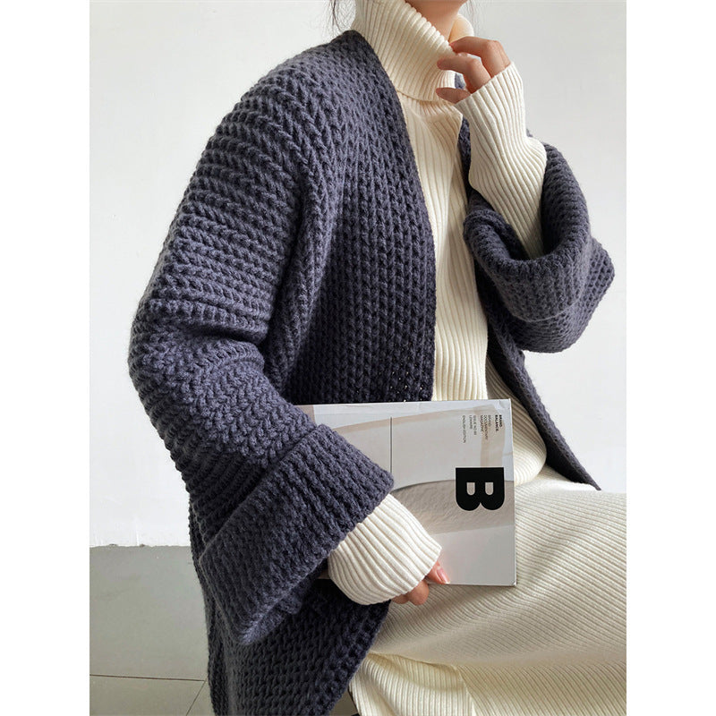 Damen Strickjacke Lang Elegant mit Taschen