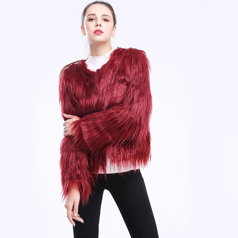 Damen Kunstfell-Mantel Weich Langärmlig Elegant