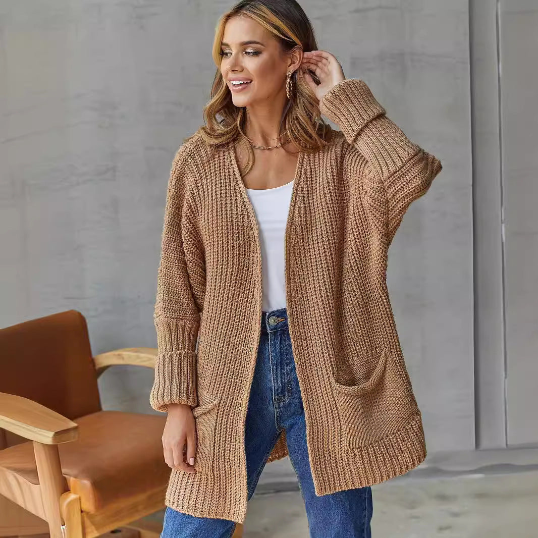 Damen Strickcardigan Groß Größe Rippendesign Praktisch