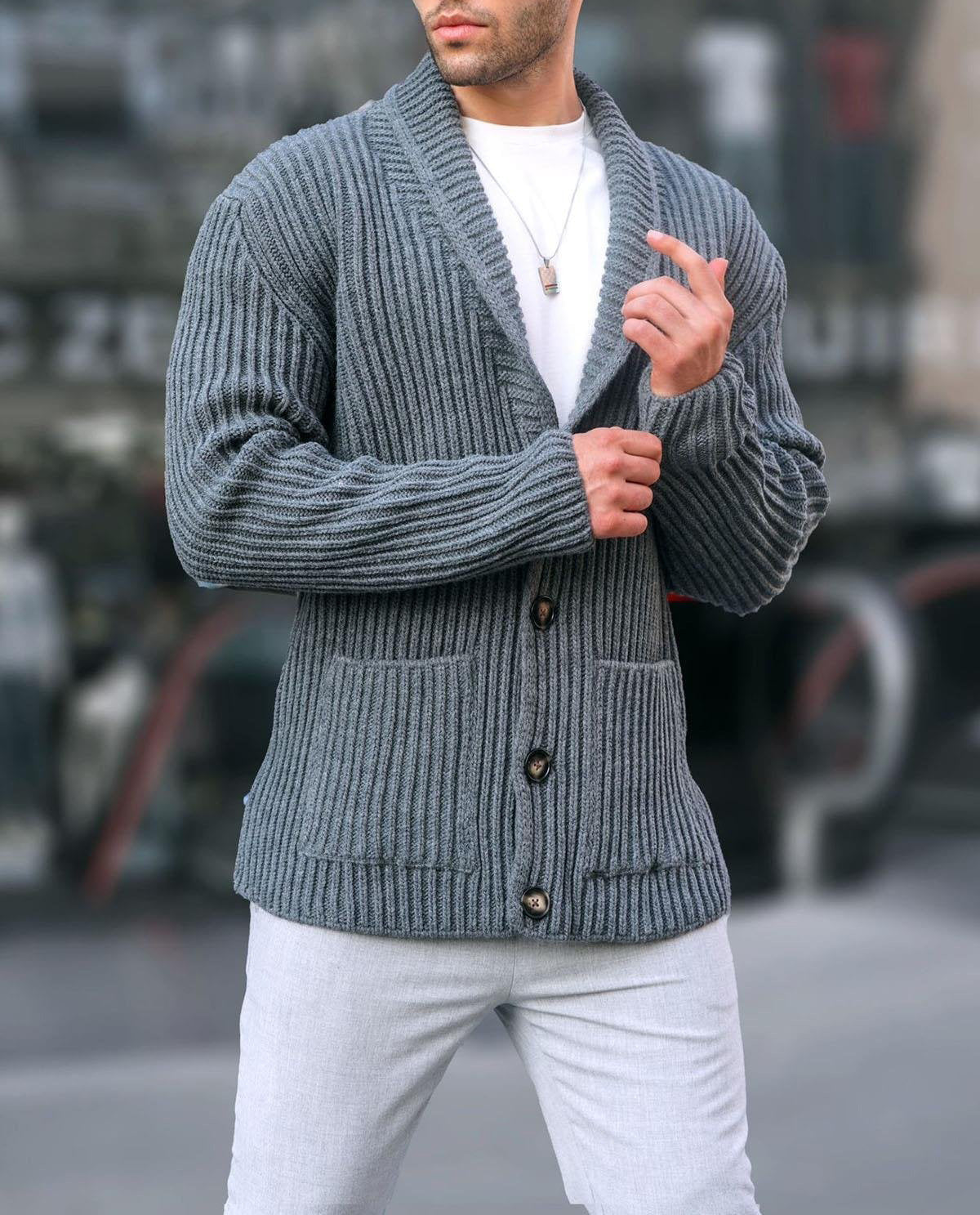 Herren Pullover Strickjacke Modern Knopfdesign