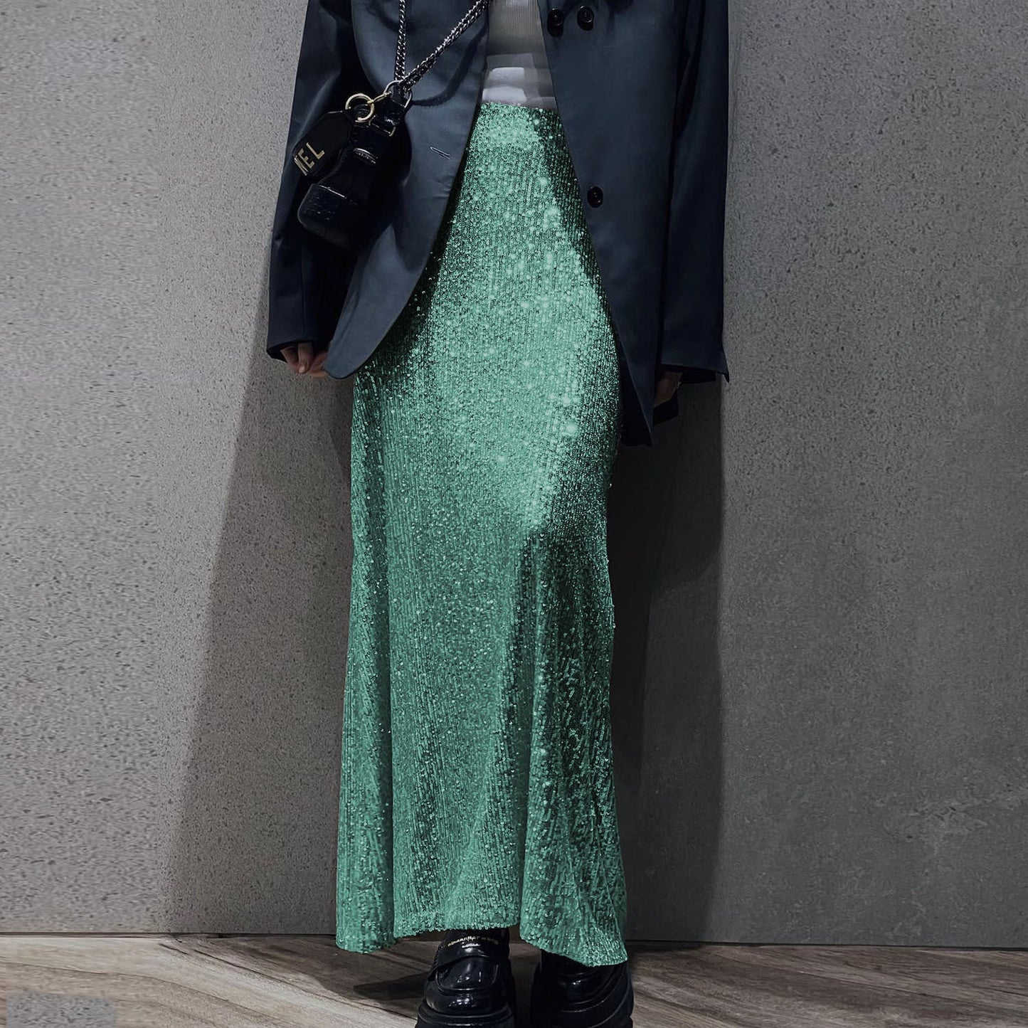 Damen Maxi-Kleid Glitzernd Elegant Hochtailliert