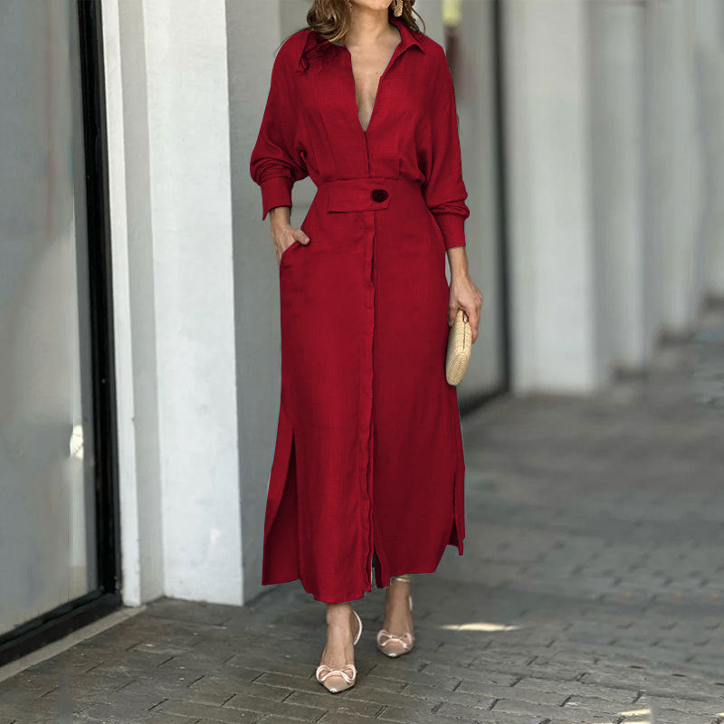Damen Maxikleid Leinen Elegant Sommerkleid