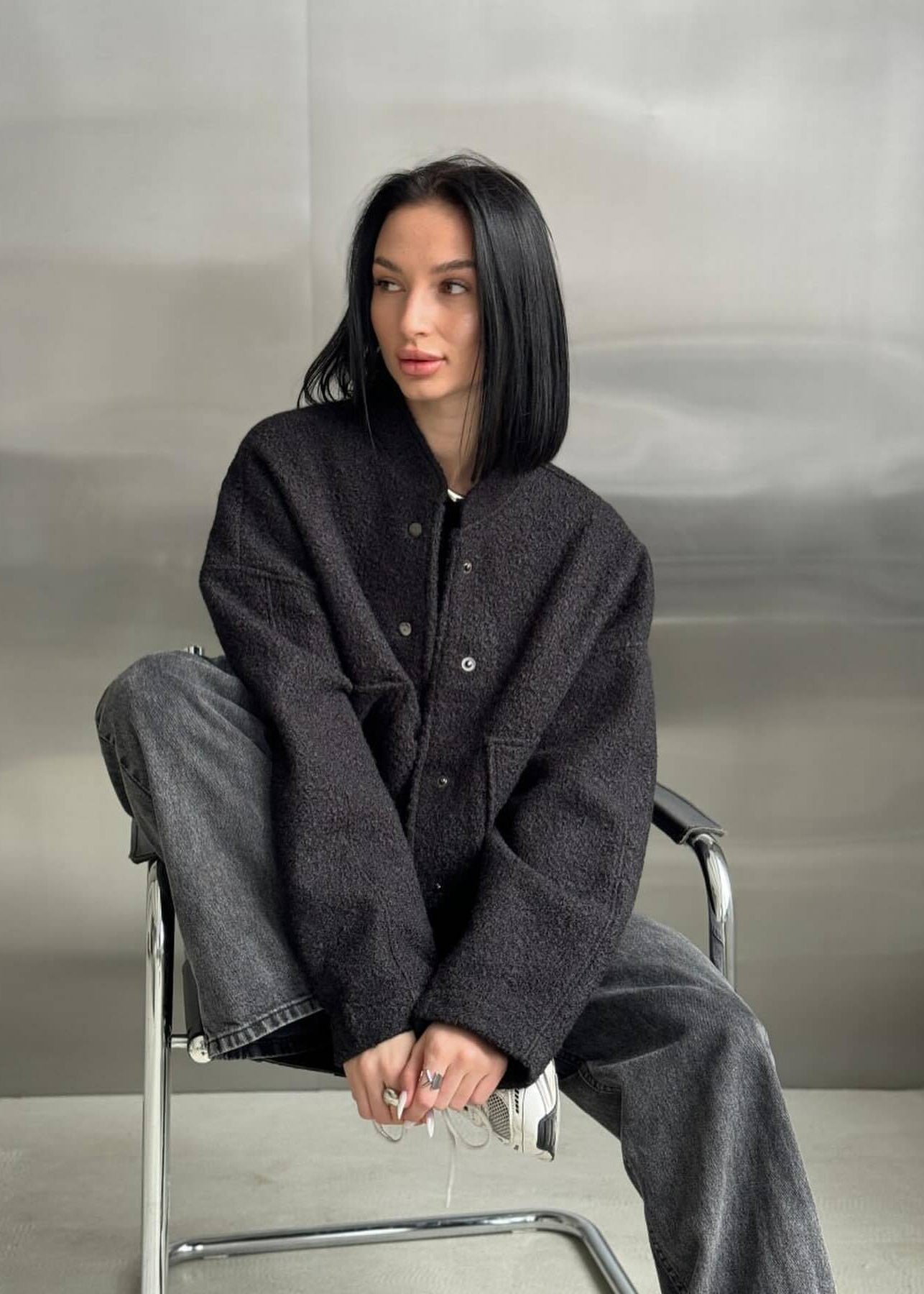 Weite Fleecejacke Mit Knopfverschluss
