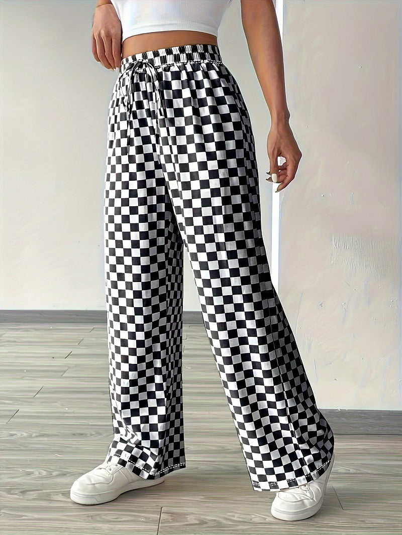 Damen Comfort Hose Karierter Stil Elastischer Bund