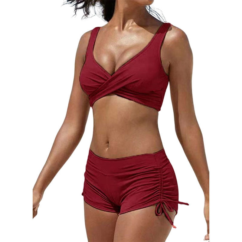 Damen Badeanzug Set Bikini Style Trendig Raffung Optik