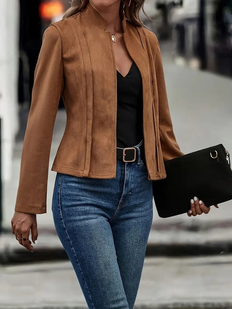Elegante Kurzjacke Slim Fit Wollmix Stehkragen