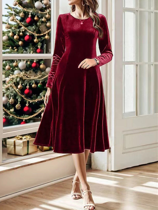Elegantes Damenkleid Samt Stoff Lange Ärmel